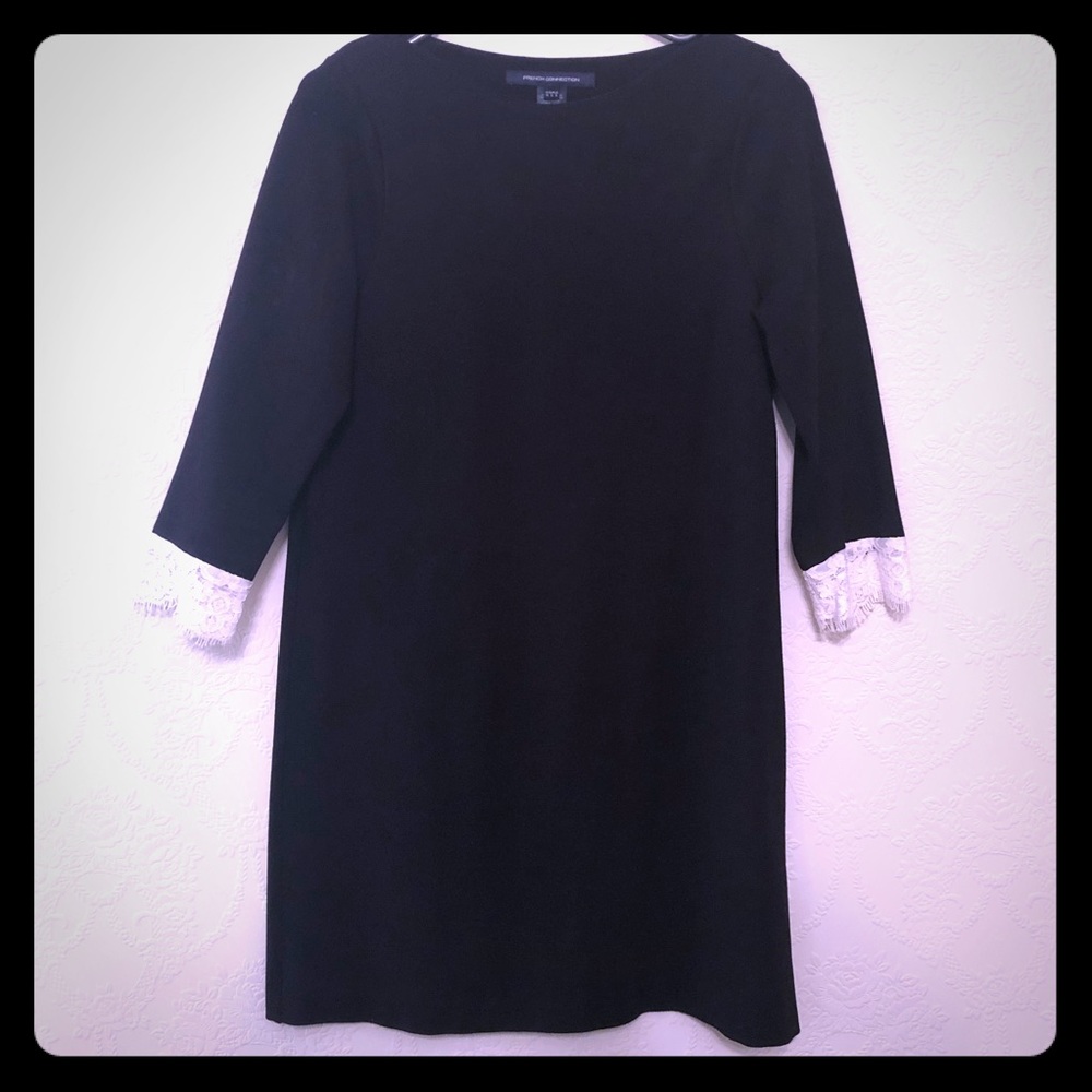 French Connection Black Dress with White Lace Cuff